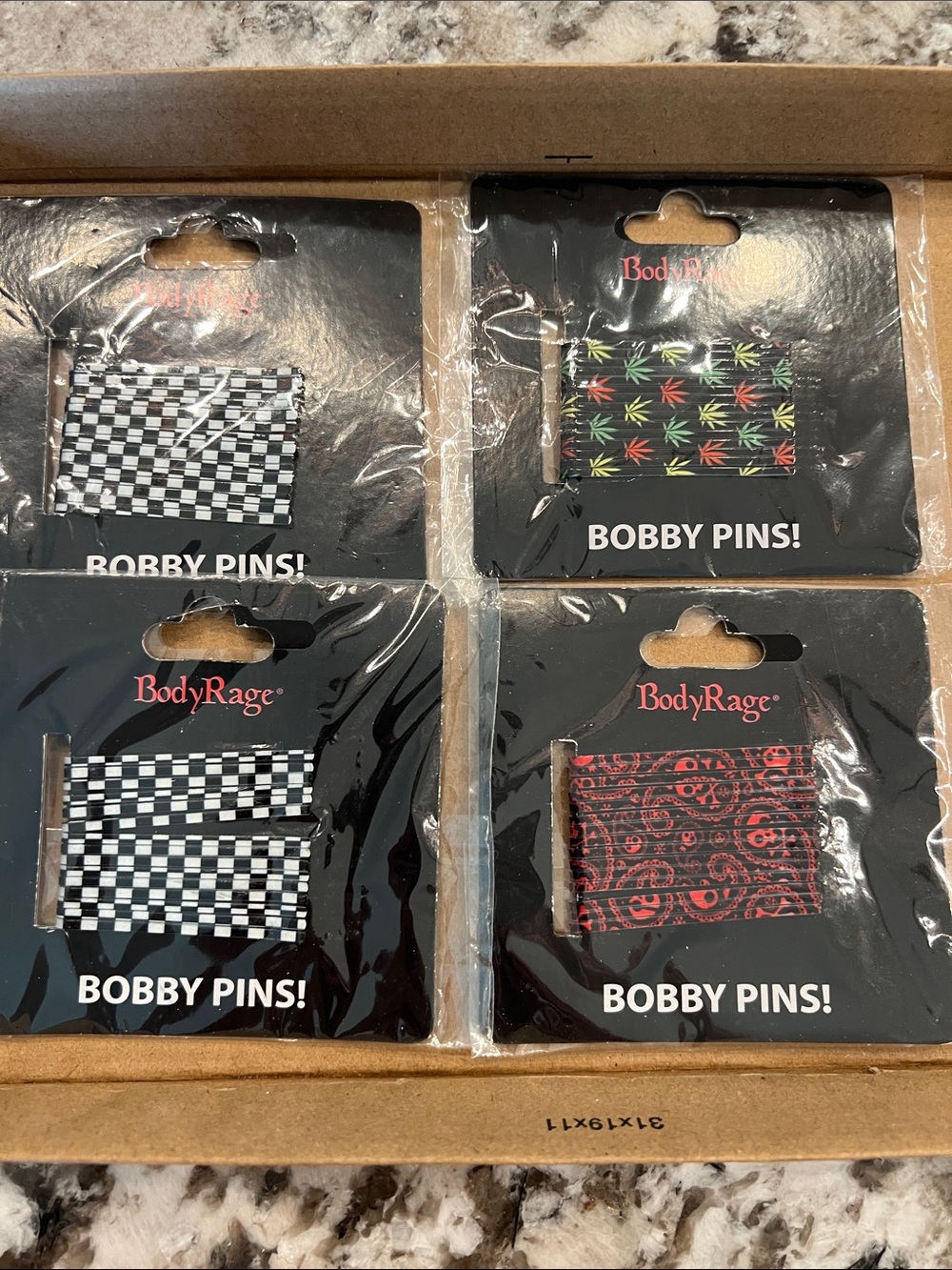 BodyRage Women's Patterned Bobby Pins - Black, White, Red, Green - 4-Pack